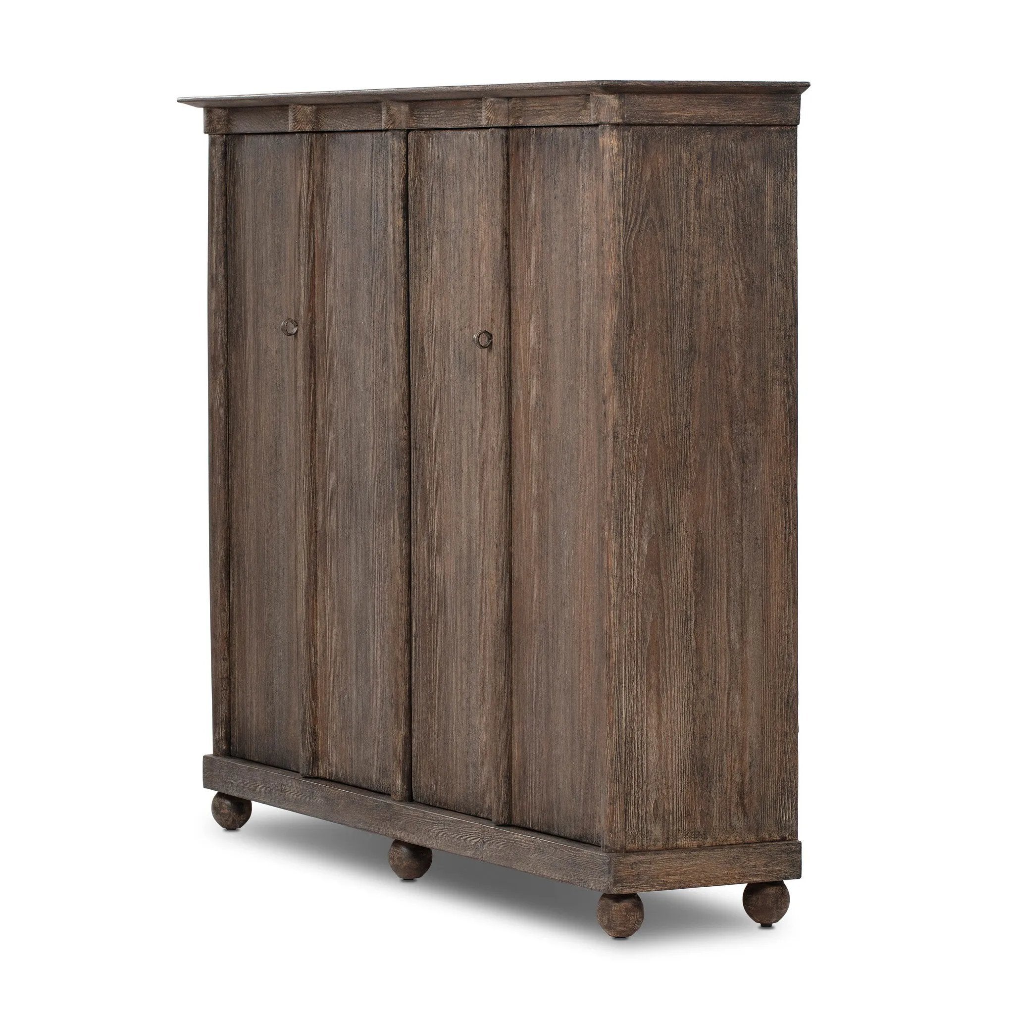 Taking after an antique from China, this inspired cabinet features overlapping double doors and rounded accents. Crafted from solid pine and veneers in a distressed finish for a rustic look Amethyst Home provides interior design, new home construction design consulting, vintage area rugs, and lighting in the Laguna Beach metro area.