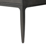 Baroque-period detailing gives this oak desk its  classic look. Made from worn black oak with metal ring pulls on its four drawers, as well as cabriole-like legs to soften the lines Amethyst Home provides interior design, new home construction design consulting, vintage area rugs, and lighting in the Omaha metro area.