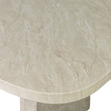 This outdoor dining table features a double pedestal silhouette that's defined by striking contrast between a smooth, refined top and heavily textured legs for a look that's straight from the quarry. It comes together with a water transfer technique on concrete that mimics natural marble. Amethyst Home provides interior design, new home construction design consulting, vintage area rugs, and lighting in the Charlotte metro area.