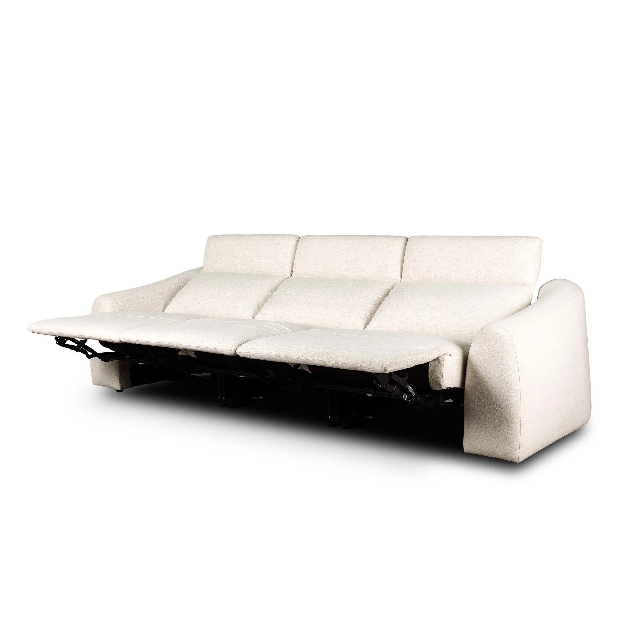 Introducing an Italian-inspired modern sectional with a suite of seating that reclines. Each seat has its very own reclining mechanism so that everyone can sit back and relax. Sectional features waterfall seating, curved arms, adjustable headrests, articulating footrests and rounded back corners. The concealed power motion adjusts comfort level. Amethyst Home provides interior design, new home construction design consulting, vintage area rugs, and lighting in the Salt Lake City metro area.