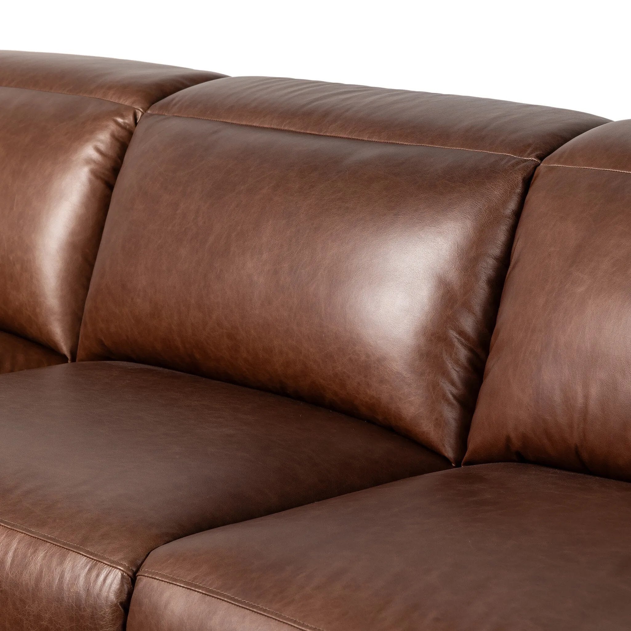 Introducing an Italian-inspired modern sectional with a suite of seating that reclines. Each seat has its very own reclining mechanism so that everyone can sit back and relax. Sectional features waterfall seating, curved arms, adjustable headrests, articulating footrests and rounded back corners. The concealed power motion adjusts comfort level. Amethyst Home provides interior design, new home construction design consulting, vintage area rugs, and lighting in the Calabasas metro area.