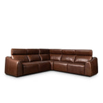 Introducing an Italian-inspired modern sectional with a suite of seating that reclines. Just about every seat on the sofa has its very own reclining mechanism so that everyone can sit back and relax. Sectional features waterfall seating, curved arms, adjustable headrests, articulating footrests and rounded back corners. Amethyst Home provides interior design, new home construction design consulting, vintage area rugs, and lighting in the Salt Lake City metro area.