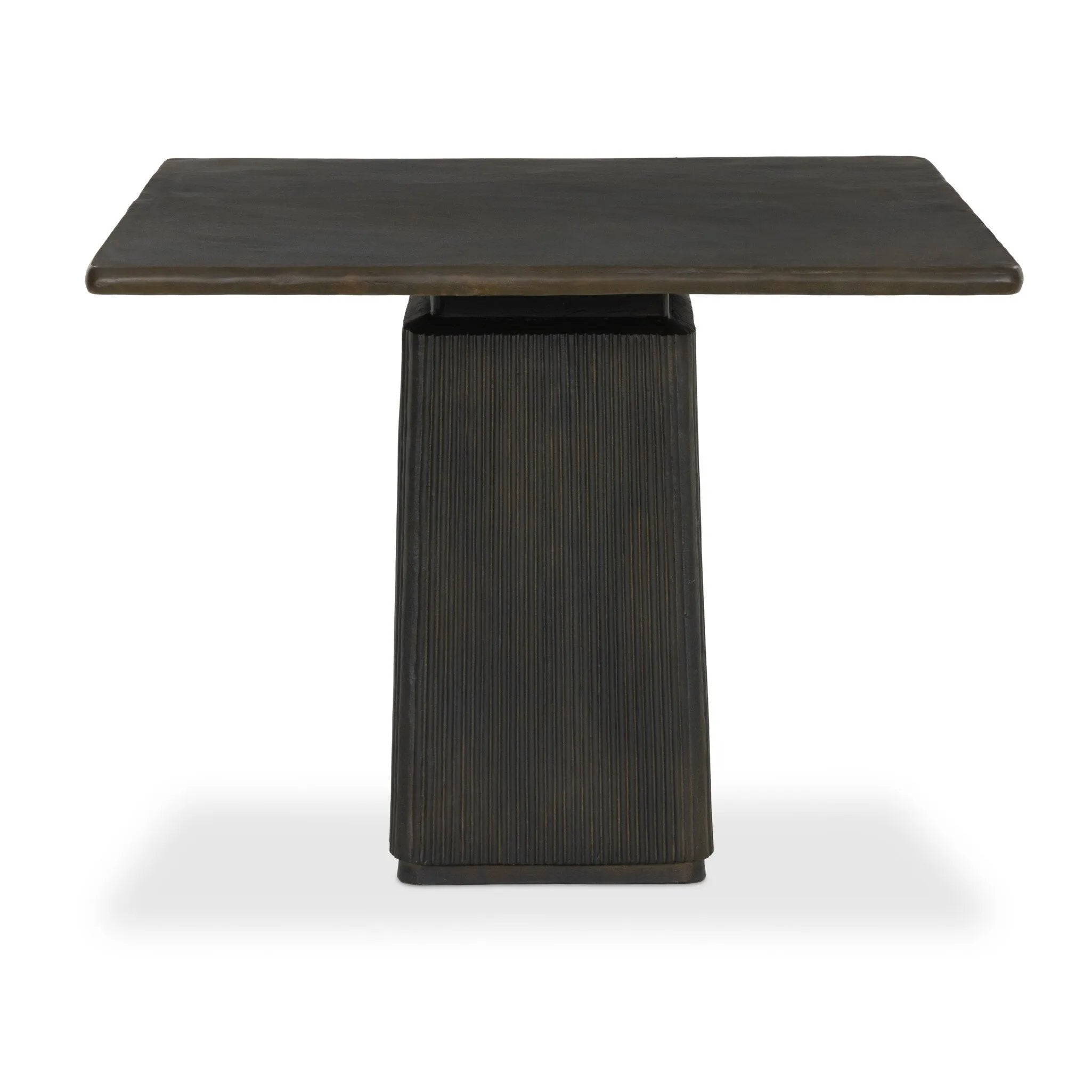 This bistro-sized outdoor table features a pedestal-style base with a reeded bronze finish, adding dimension that catches the light. Cover or store inside during inclement weather and when not in use.As enthusiasts of clean materials at Amethyst, we love the designer inspired Althea Outdoor Dining Table-38" - Textured Bronze Aluminum. Amethyst Home provides interior design, new home construction design consulting, vintage area rugs, and lighting in the Nashville metro area.