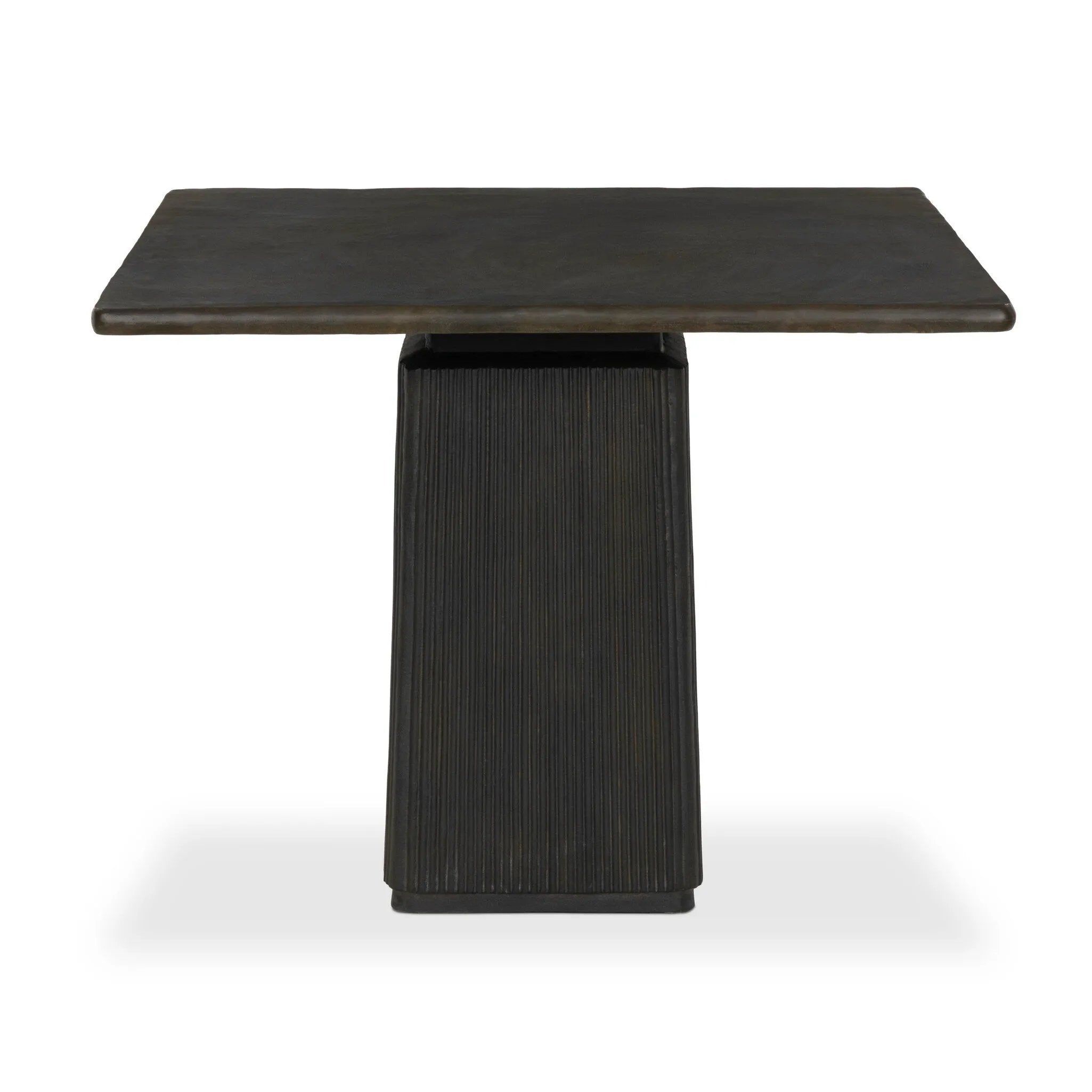 This bistro-sized outdoor table features a pedestal-style base with a reeded bronze finish, adding dimension that catches the light. Cover or store inside during inclement weather and when not in use.As enthusiasts of clean materials at Amethyst, we love the designer inspired Althea Outdoor Dining Table-38" - Textured Bronze Aluminum. Amethyst Home provides interior design, new home construction design consulting, vintage area rugs, and lighting in the Newport Beach metro area.