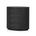 Featuring Amelia Black Linen Oval Nightstand by Four Hands at Amethyst Home. Uniquely made from black-painted linen, a beautifully curved nightstand shapes four drawers for generous bedside storage.Overall Dimensions: 26.00"w x 20.00"d x 24.00"hWeight : 87.08 lbsMaterials: Painted Linen, Engineered Hardwood. Amethyst Home provides interior design, new home construction design consulting, vintage area rugs, and lighting in the Park City metro area.