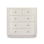 Uniquely made from ivory-painted linen, a beautifully curved drawer chest gives shape to generous storage for clothes, accessories and more Amethyst Home provides interior design, new home construction design consulting, vintage area rugs, and lighting in the Houston metro area.