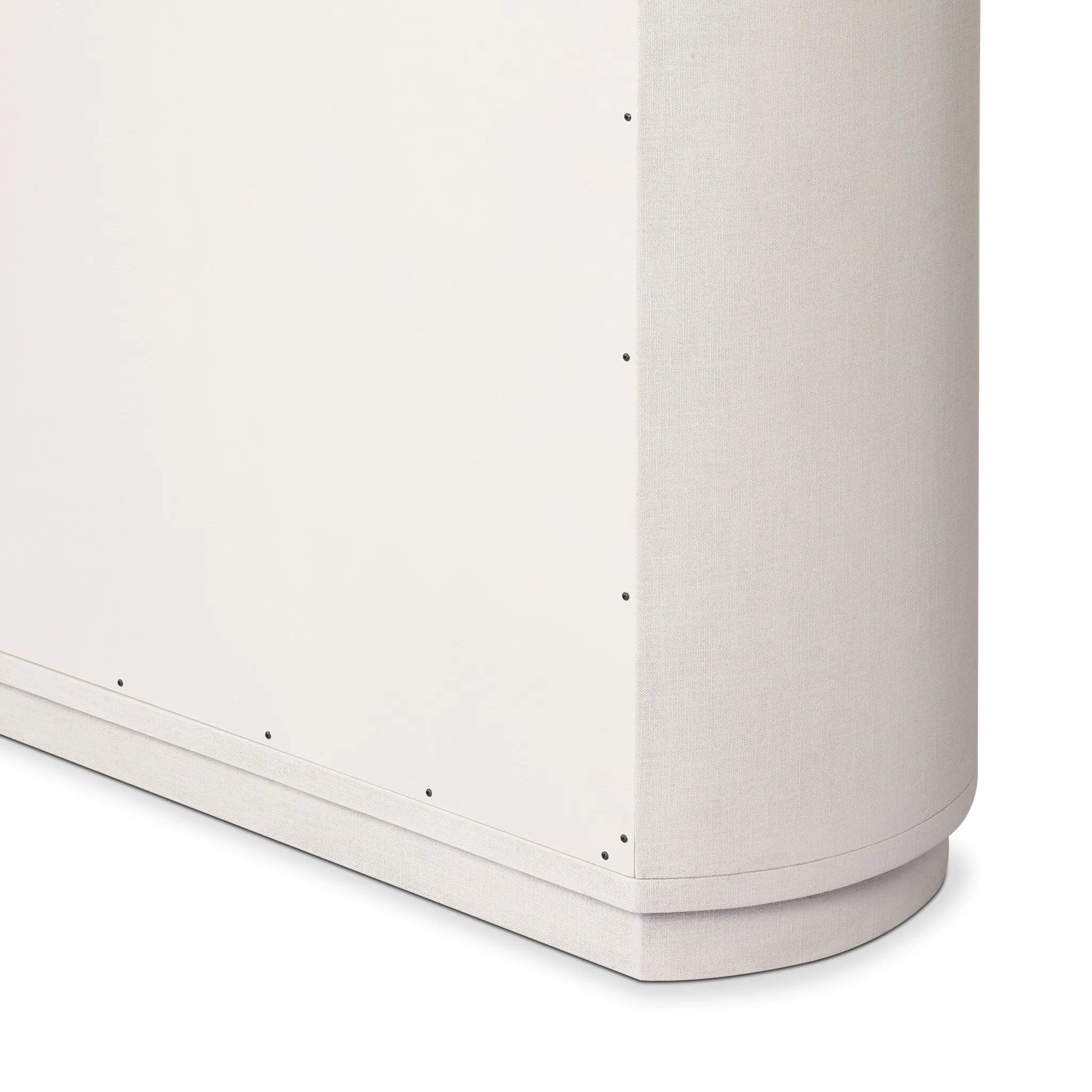 Uniquely made from ivory-painted linen, a beautifully curved drawer chest gives shape to generous storage for clothes, accessories and more Amethyst Home provides interior design, new home construction design consulting, vintage area rugs, and lighting in the Kansas City metro area.