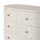 Uniquely made from ivory-painted linen, a beautifully curved drawer chest gives shape to generous storage for clothes, accessories and more Amethyst Home provides interior design, new home construction design consulting, vintage area rugs, and lighting in the Winter Garden metro area.