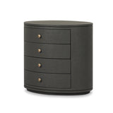 Featuring Amelia Dark Green Lacquered Linen Oval Nightstand by Four Hands at Amethyst Home. Overall Dimensions: 26.00"w x 20.00"d x 24.00"hWeight : 87.08 lbsMaterials: Painted Linen. Amethyst Home provides interior design, new home construction design consulting, vintage area rugs, and lighting in the Charlotte metro area.