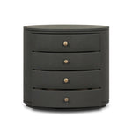 Featuring Amelia Dark Green Lacquered Linen Oval Nightstand by Four Hands at Amethyst Home. Overall Dimensions: 26.00"w x 20.00"d x 24.00"hWeight : 87.08 lbsMaterials: Painted Linen. Amethyst Home provides interior design, new home construction design consulting, vintage area rugs, and lighting in the Laguna Beach metro area.