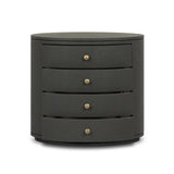 Featuring Amelia Dark Green Lacquered Linen Oval Nightstand by Four Hands at Amethyst Home. Overall Dimensions: 26.00"w x 20.00"d x 24.00"hWeight : 87.08 lbsMaterials: Painted Linen. Amethyst Home provides interior design, new home construction design consulting, vintage area rugs, and lighting in the Laguna Beach metro area.