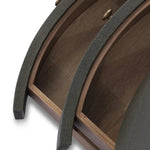 Featuring Amelia Dark Green Lacquered Linen Oval Nightstand by Four Hands at Amethyst Home. Overall Dimensions: 26.00"w x 20.00"d x 24.00"hWeight : 87.08 lbsMaterials: Painted Linen. Amethyst Home provides interior design, new home construction design consulting, vintage area rugs, and lighting in the Miami metro area.