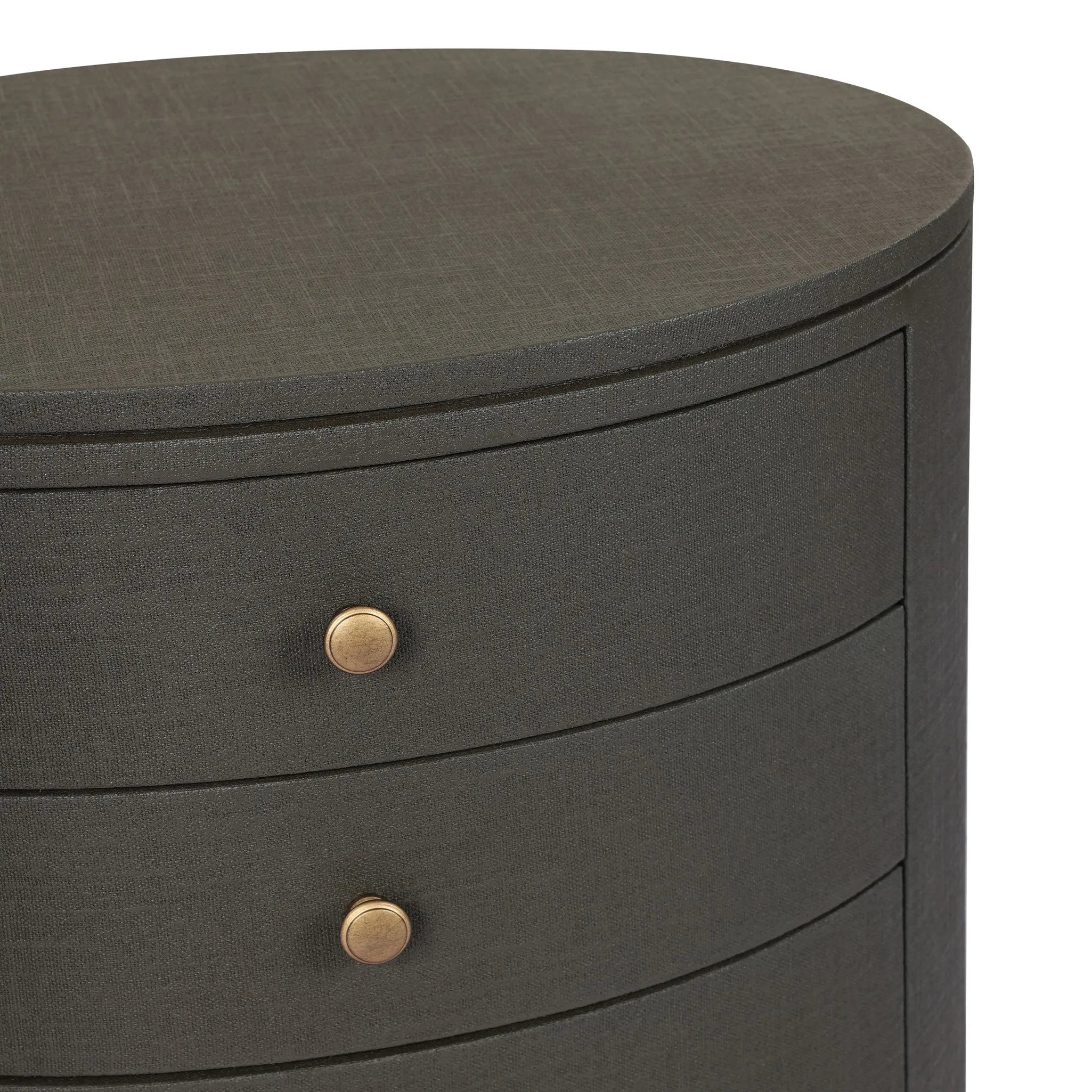Featuring Amelia Dark Green Lacquered Linen Oval Nightstand by Four Hands at Amethyst Home. Overall Dimensions: 26.00"w x 20.00"d x 24.00"hWeight : 87.08 lbsMaterials: Painted Linen. Amethyst Home provides interior design, new home construction design consulting, vintage area rugs, and lighting in the Nashville metro area.