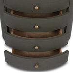 Featuring Amelia Dark Green Lacquered Linen Oval Nightstand by Four Hands at Amethyst Home. Overall Dimensions: 26.00"w x 20.00"d x 24.00"hWeight : 87.08 lbsMaterials: Painted Linen. Amethyst Home provides interior design, new home construction design consulting, vintage area rugs, and lighting in the Omaha metro area.