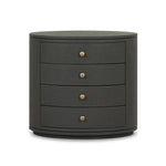 Featuring Amelia Dark Green Lacquered Linen Oval Nightstand by Four Hands at Amethyst Home. Overall Dimensions: 26.00"w x 20.00"d x 24.00"hWeight : 87.08 lbsMaterials: Painted Linen. Amethyst Home provides interior design, new home construction design consulting, vintage area rugs, and lighting in the Park City metro area.