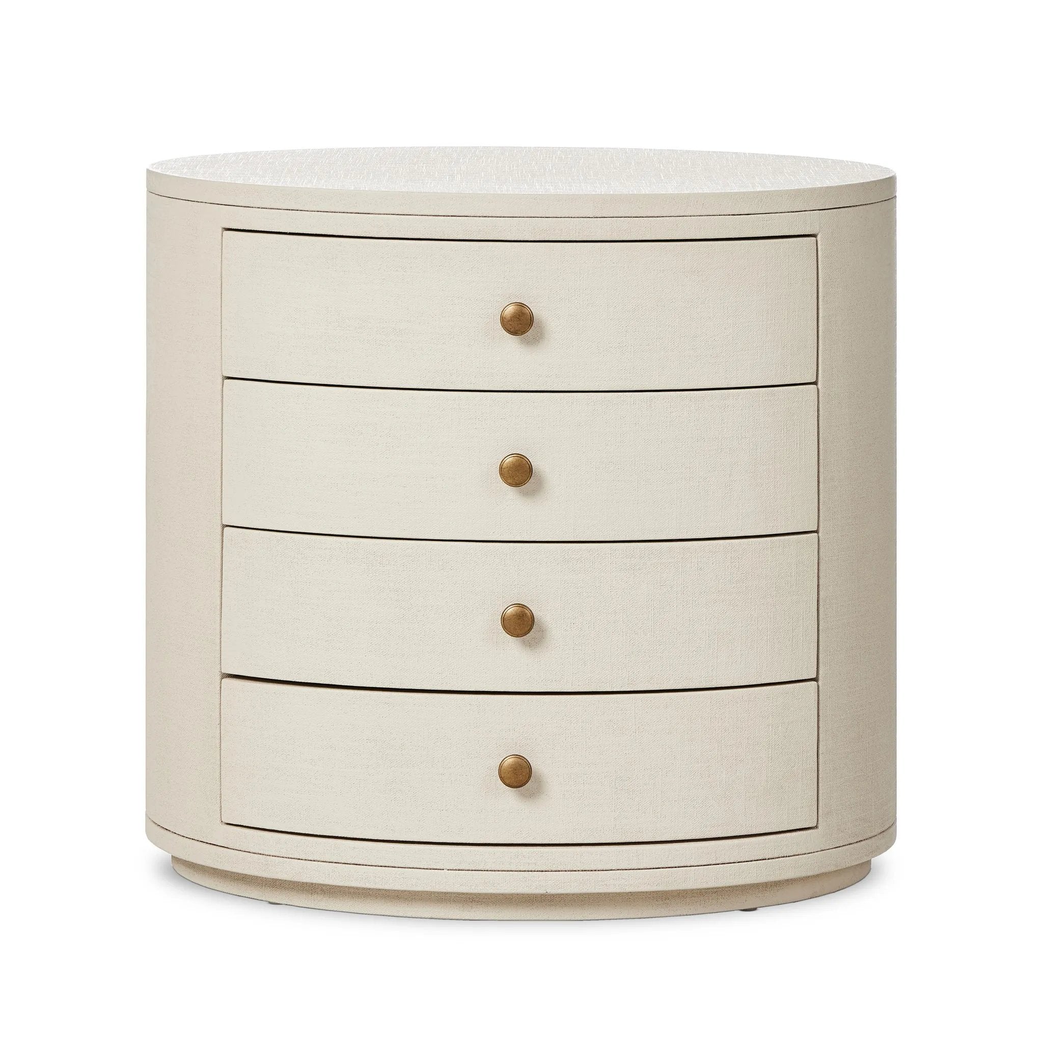 Amelia Ivory Painted Linen Oval Nightstand | Amethyst Home
