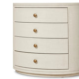 Featuring Amelia Ivory Painted Linen Oval Nightstand by Four Hands at Amethyst Home. Uniquely made from ivory-painted linen, a beautifully curved nightstand shapes four drawers for generous bedside storage.Overall Dimensions: 26.00"w x 20.00"d x 24.00"hWeight : 87.08 lbsMaterials: Painted Linen, Engineered Hardwood. Amethyst Home provides interior design, new home construction design consulting, vintage area rugs, and lighting in the Monterey metro area.