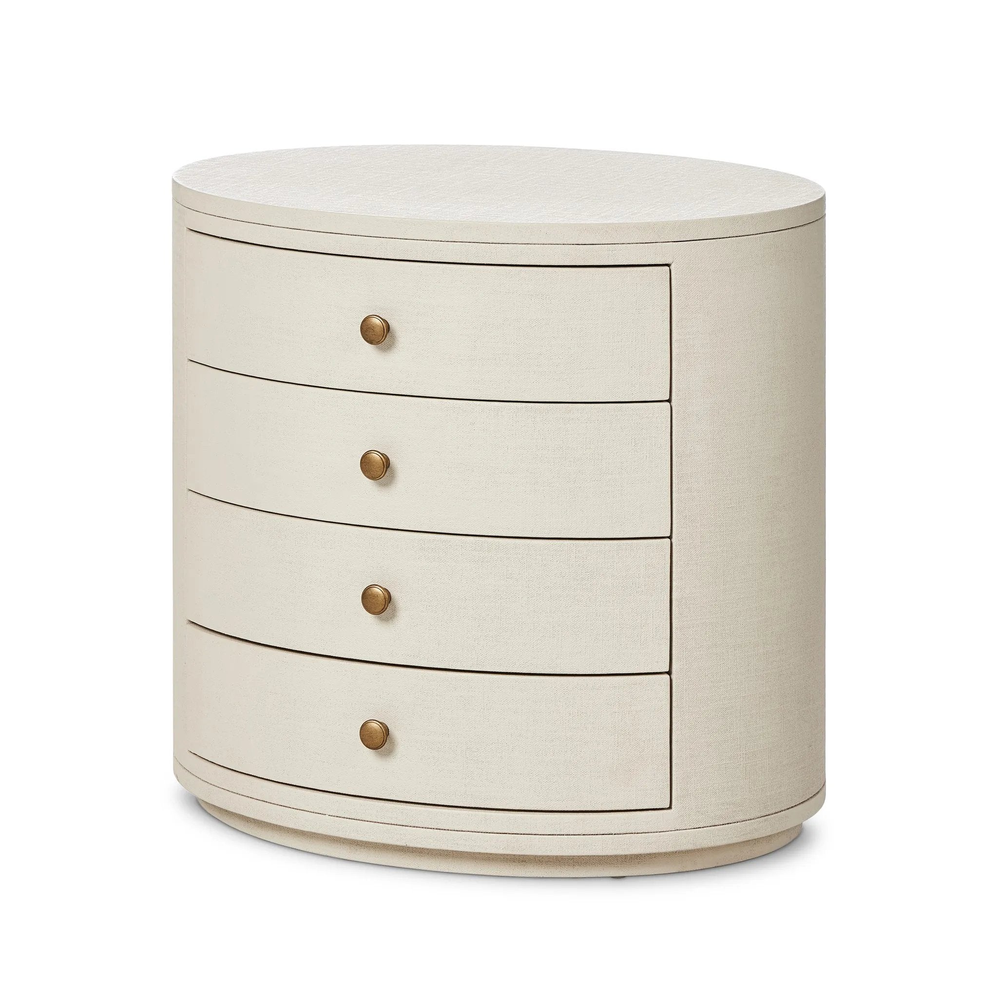 Amelia Ivory Painted Linen Oval Nightstand | Amethyst Home