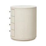 Featuring Amelia Ivory Painted Linen Oval Nightstand by Four Hands at Amethyst Home. Uniquely made from ivory-painted linen, a beautifully curved nightstand shapes four drawers for generous bedside storage.Overall Dimensions: 26.00"w x 20.00"d x 24.00"hWeight : 87.08 lbsMaterials: Painted Linen, Engineered Hardwood. Amethyst Home provides interior design, new home construction design consulting, vintage area rugs, and lighting in the Tampa metro area.