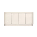 Uniquely made from ivory-painted linen, a beautifully curved sideboard gives shape to generous storage for dinnerware, linens and more Amethyst Home provides interior design, new home construction design consulting, vintage area rugs, and lighting in the Nashville metro area.