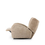 Relax into the curved arms and subtle wingback shape of this classic reading chair, featuring a reclining mechanism for ultimate comfort. Upholstered in an ethically sourced, natural beige shearling for extra comfort and texture. Crafted with S-spring suspension, a loose cushion and hidden legs beneath. Amethyst Home provides interior design, new home construction design consulting, vintage area rugs, and lighting in the Los Angeles metro area.