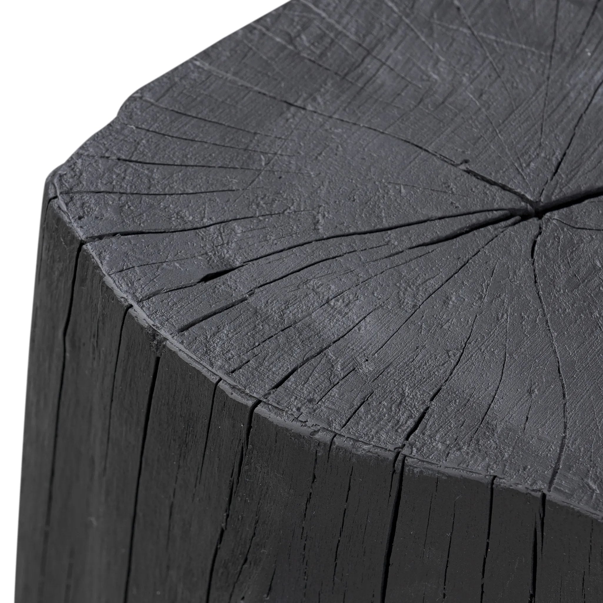 Ground any room with a style inspired by the beautiful simplicity of nature. Made of black-finished resin, the form for this special piece is molded from a tree trunk, then cast in resin to recreate the same shape and texture of the trunk — talk about a true statement piece Amethyst Home provides interior design, new home construction design consulting, vintage area rugs, and lighting in the Portland metro area.