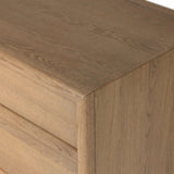 Crafted from sandy solid oak in a waterfall silhouette, this dresser adds a touch of contemporary simplicity to your bedroom. A bullnose edge and oval iron drawer pulls add variety.As lovers of natural design at Amethyst, we love the designer inspired Analisa 6 Drawer Dresser - Sandy Oak. Amethyst Home provides interior design, new home construction design consulting, vintage area rugs, and lighting in the Miami metro area.