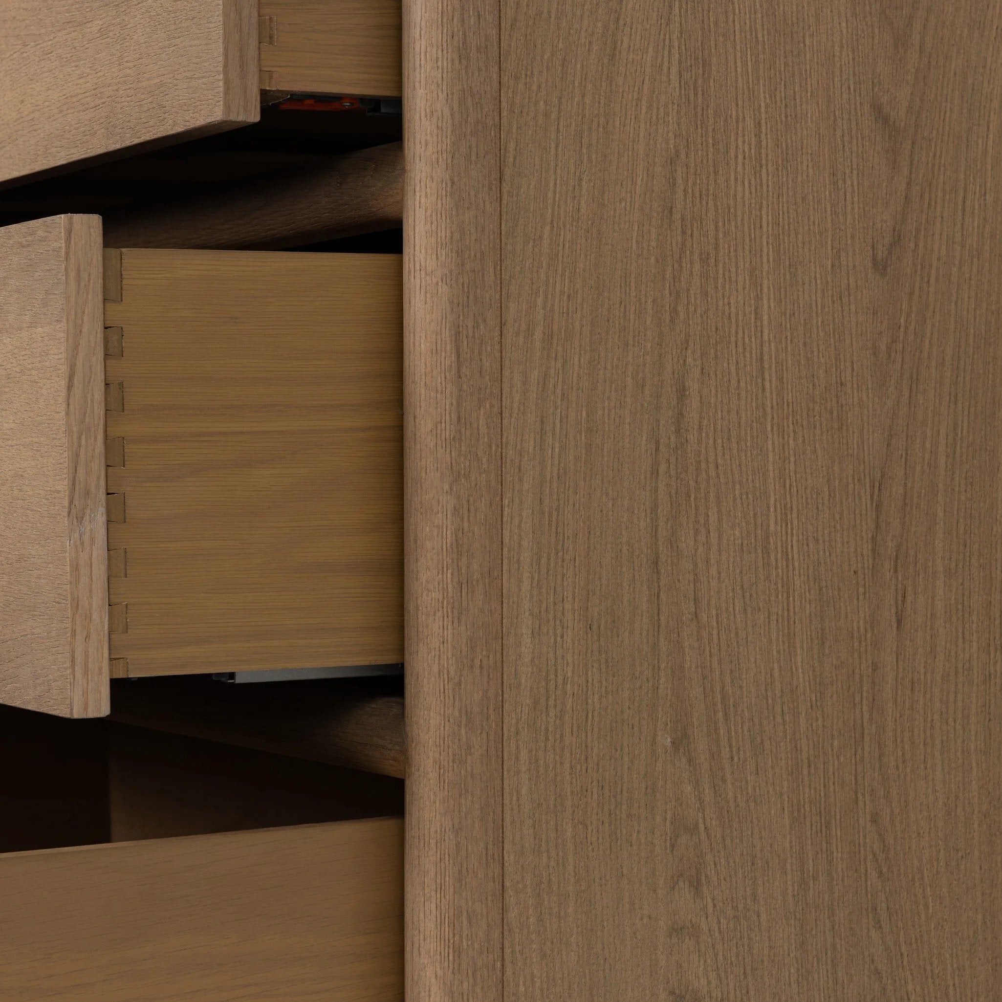 Crafted from sandy solid oak in a waterfall silhouette, this dresser adds a touch of contemporary simplicity to your bedroom. A bullnose edge and oval iron drawer pulls add variety.As lovers of natural design at Amethyst, we love the designer inspired Analisa 6 Drawer Dresser - Sandy Oak. Amethyst Home provides interior design, new home construction design consulting, vintage area rugs, and lighting in the Portland metro area.