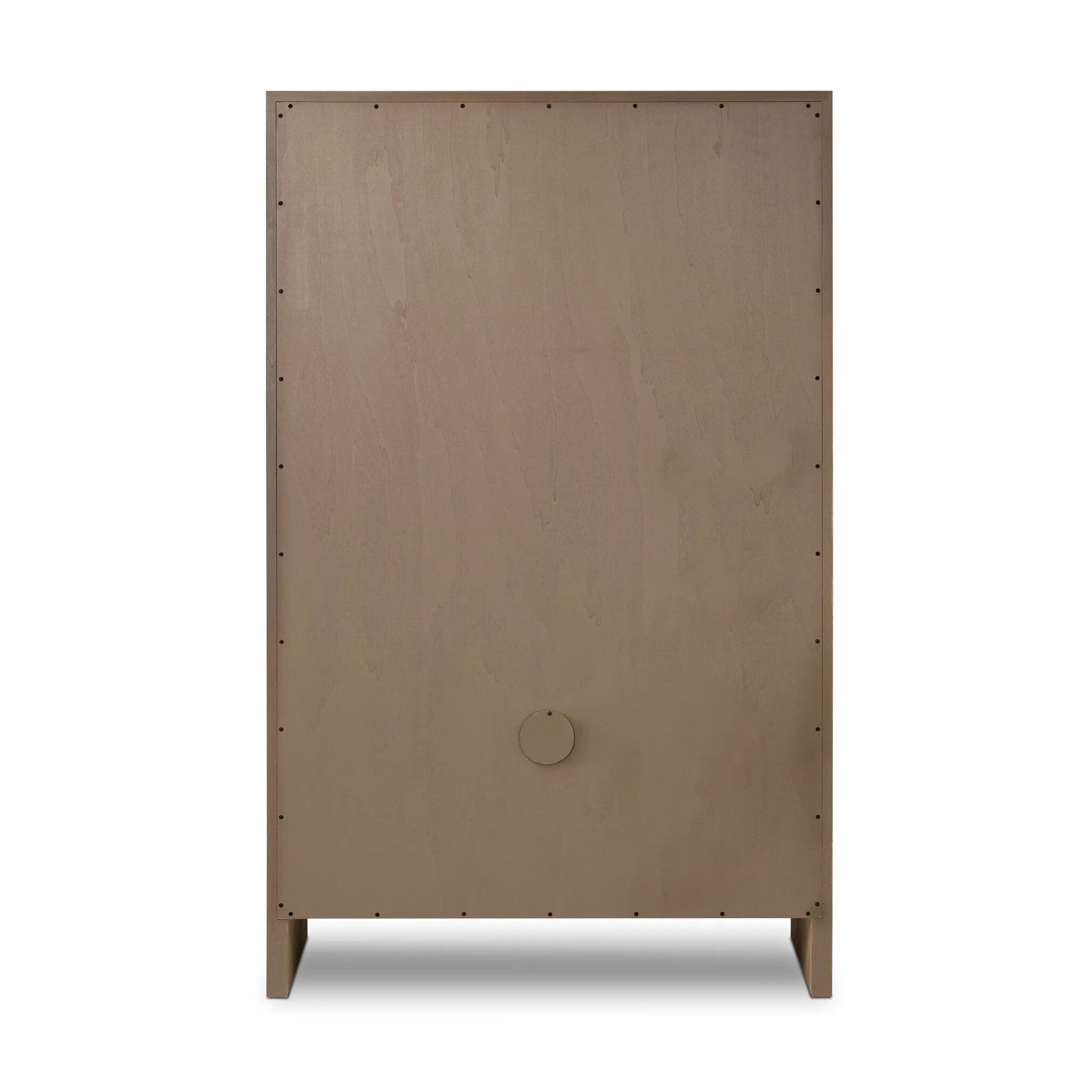 Crafted from sandy solid oak in a waterfall silhouette, this armoire adds a touch of contemporary simplicity to your bedroom. Double doors open to spacious shelving, complemented by a bottom drawer for extra storage. The piece’s bullnose edge and oval iron hardware add variety. Amethyst Home provides interior design, new home construction design consulting, vintage area rugs, and lighting in the Washington metro area.