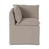 Featuring Andre Slipcovered Linen Dining Banquette Corner by Four Hands at Amethyst Home. This Andre Broadway Stone Slipcover Dining Corner Piece is the perfect solution for your dining needs. With its versatile design and comfortable sofa feature, it offers both style and functionality. Made with quality materials, it provides durability and long-lasting u. Amethyst Home provides interior design, new home construction design consulting, vintage area rugs, and lighting in the Charlotte metro area.