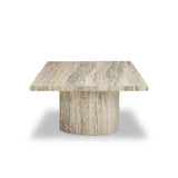 Classic — and classy. This rectangular coffee table is made from white travertine with tessellated columns, for a Greco-Roman look that elevates any living space it's styled in.As fans of natural materials at Amethyst, we love the designer inspired Angelo Coffee Table. Amethyst Home provides interior design, new home construction design consulting, vintage area rugs, and lighting in the Scottsdale metro area.