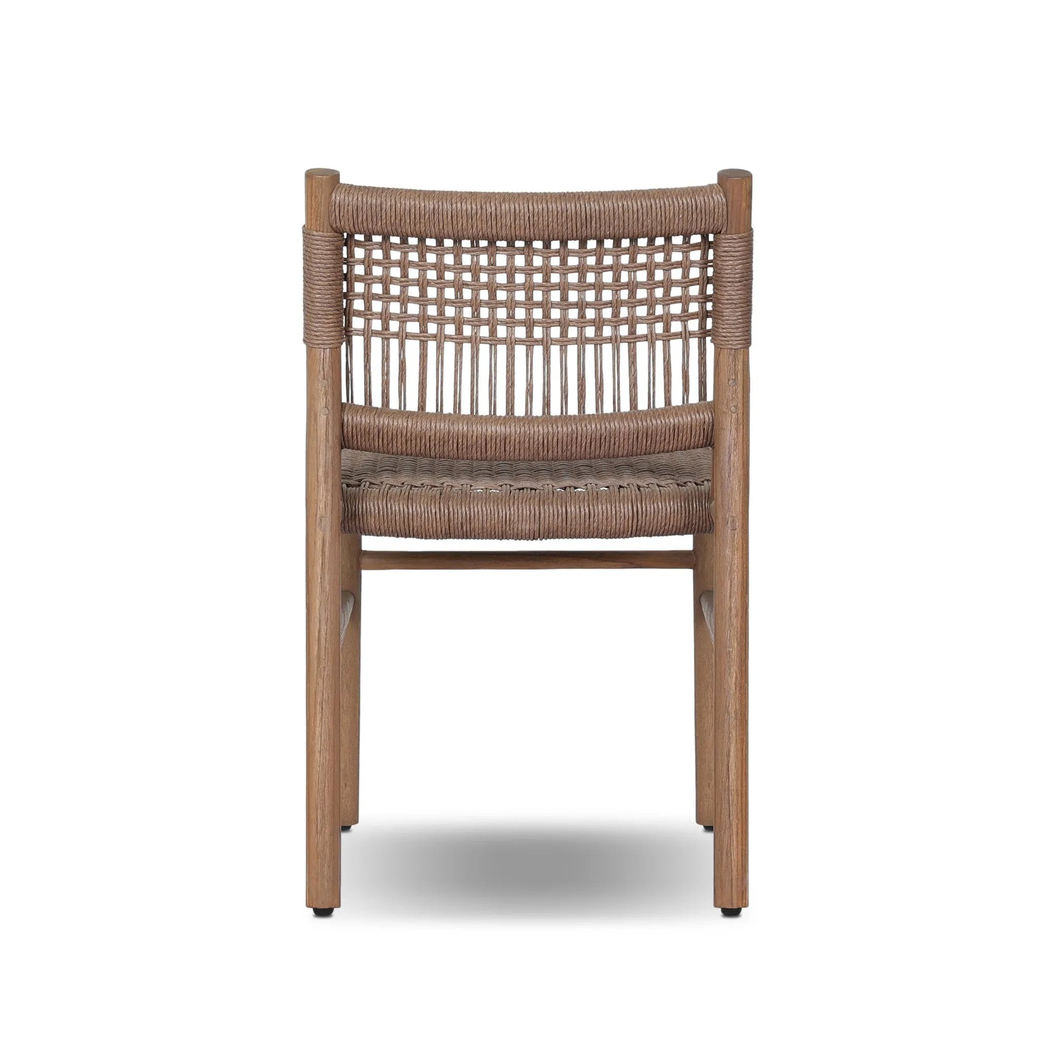 A Craftsman-inspired outdoor dining chair, with a deconstructed woven seat back for airy visual interest. Cover or store indoors during inclement weather and when not in use Amethyst Home provides interior design, new home construction design consulting, vintage area rugs, and lighting in the Newport Beach metro area.