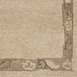 Patterned with a simplistic three-emblem motif framed by a narrow border, this hand-knotted wool rug adds just a touch of neutral design. The durable runner is crafted to wear beautifully over time. Due to the handcrafted nature of this rug, slight variations in sizing may occur Amethyst Home provides interior design, new home construction design consulting, vintage area rugs, and lighting in the Park City metro area.
