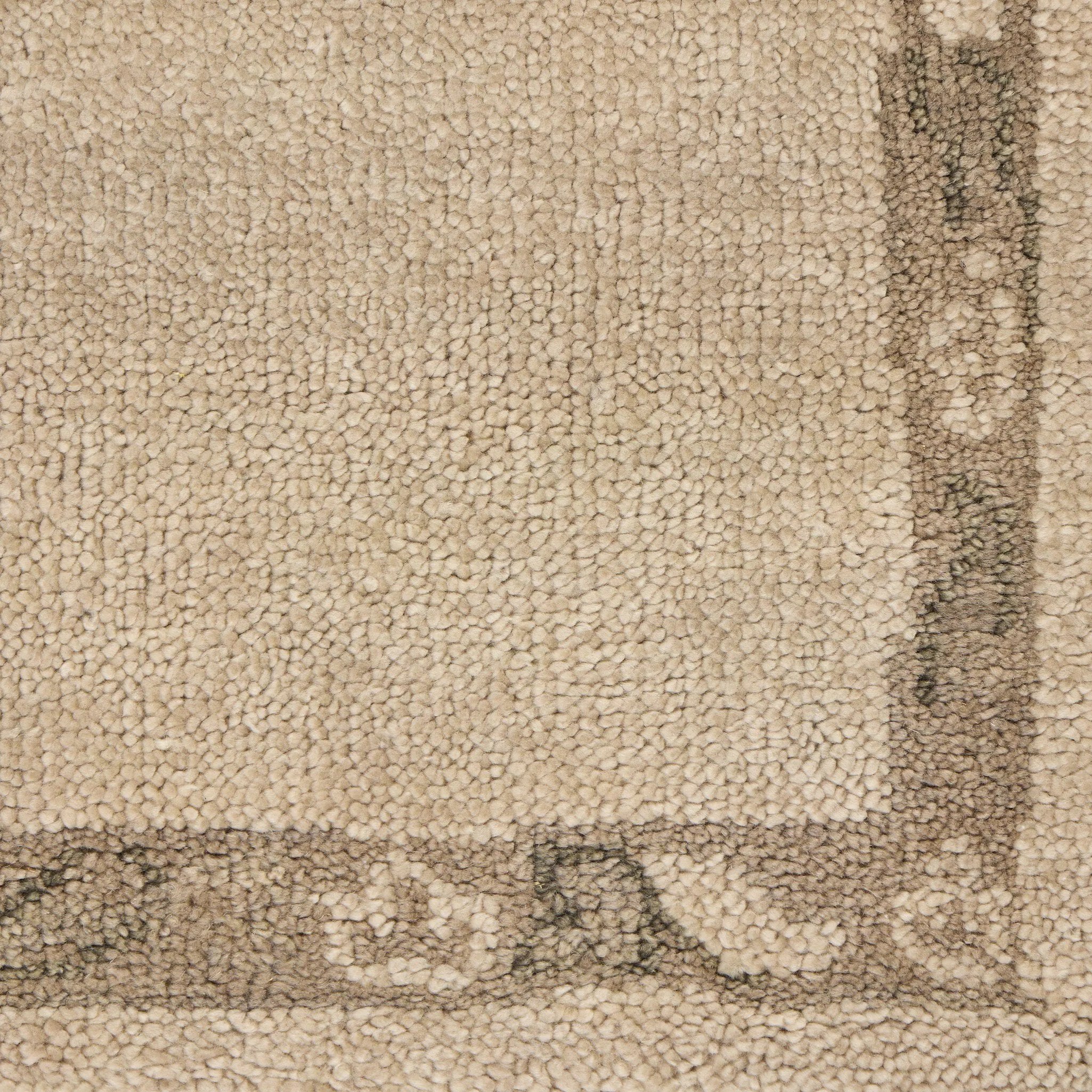 Patterned with a simplistic three-emblem motif framed by a narrow border, this hand-knotted wool rug adds just a touch of neutral design. The durable runner is crafted to wear beautifully over time. Due to the handcrafted nature of this rug, slight variations in sizing may occur Amethyst Home provides interior design, new home construction design consulting, vintage area rugs, and lighting in the Charlotte metro area.