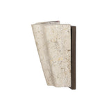 Turned Italian marble in a curved scalloped shape directs the light beautifully. The sculpted stone's organic tones and brushed brass iron back plating make for high-quality, décor-driven detail Amethyst Home provides interior design, new home construction design consulting, vintage area rugs, and lighting in the Charlotte metro area.