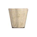 Turned Italian marble in a curved scalloped shape directs the light beautifully. The sculpted stone's organic tones and brushed brass iron back plating make for high-quality, décor-driven detail Amethyst Home provides interior design, new home construction design consulting, vintage area rugs, and lighting in the Des Moines metro area.