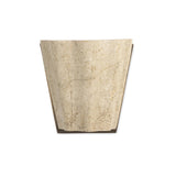 Turned Italian marble in a curved scalloped shape directs the light beautifully. The sculpted stone's organic tones and brushed brass iron back plating make for high-quality, décor-driven detail Amethyst Home provides interior design, new home construction design consulting, vintage area rugs, and lighting in the Des Moines metro area.