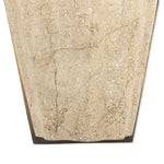 Turned Italian marble in a curved scalloped shape directs the light beautifully. The sculpted stone's organic tones and brushed brass iron back plating make for high-quality, décor-driven detail Amethyst Home provides interior design, new home construction design consulting, vintage area rugs, and lighting in the Miami metro area.