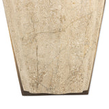 Turned Italian marble in a curved scalloped shape directs the light beautifully. The sculpted stone's organic tones and brushed brass iron back plating make for high-quality, décor-driven detail Amethyst Home provides interior design, new home construction design consulting, vintage area rugs, and lighting in the Miami metro area.