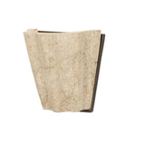 Turned Italian marble in a curved scalloped shape directs the light beautifully. The sculpted stone's organic tones and brushed brass iron back plating make for high-quality, décor-driven detail Amethyst Home provides interior design, new home construction design consulting, vintage area rugs, and lighting in the Park City metro area.