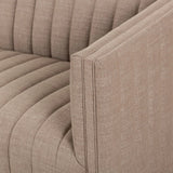 Featuring Augustine Crypton Nomad Taupe Sofa by Four Hands at Amethyst Home. Velvety poly-blend seating takes on dramatic channeling and rich navy hue for trend-forward texture and sumptuous sit.88"Overall Dimensions: 88.00"w x 35.00"d x 26.50"hWeight: 105.82 lbs97"Overall Dimensions: 97.00"w x 35.00"d x 26.50"hWeight: 123.02 lbsMaterials: 92% Polyester, 8%. Amethyst Home provides interior design, new home construction design consulting, vintage area rugs, and lighting in the Park City metro area.