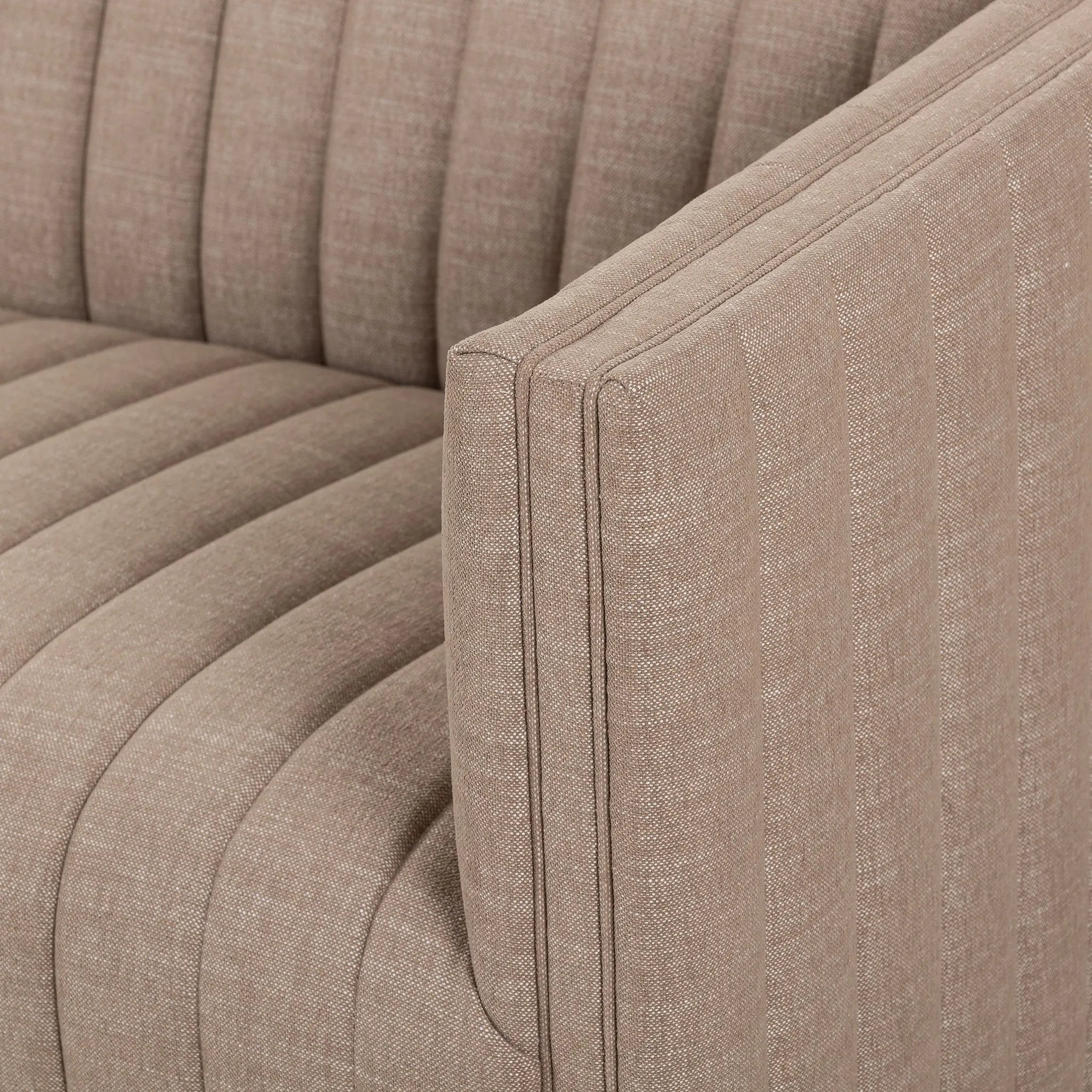 Featuring Augustine Crypton Nomad Taupe Sofa by Four Hands at Amethyst Home. Velvety poly-blend seating takes on dramatic channeling and rich navy hue for trend-forward texture and sumptuous sit.88"Overall Dimensions: 88.00"w x 35.00"d x 26.50"hWeight: 105.82 lbs97"Overall Dimensions: 97.00"w x 35.00"d x 26.50"hWeight: 123.02 lbsMaterials: 92% Polyester, 8%. Amethyst Home provides interior design, new home construction design consulting, vintage area rugs, and lighting in the Park City metro area.