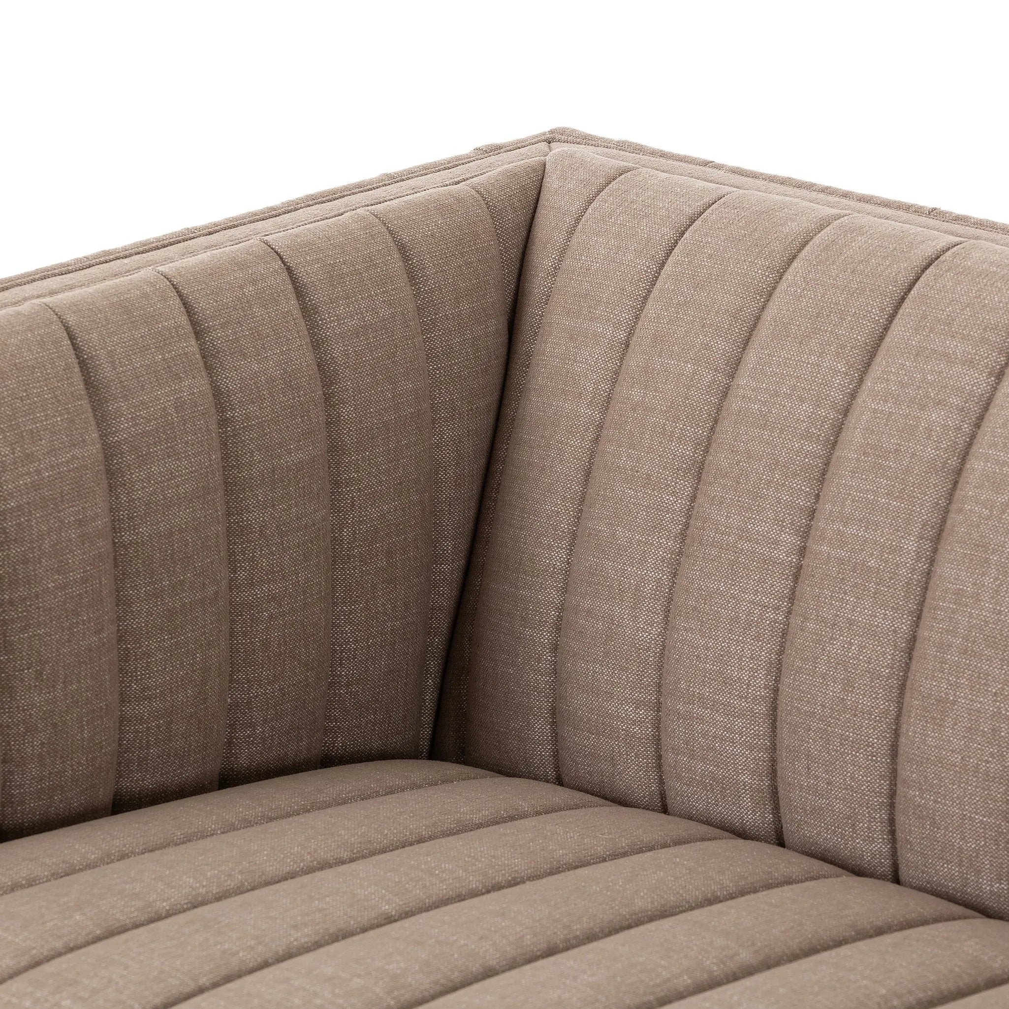 Featuring Augustine Crypton Nomad Taupe Sofa by Four Hands at Amethyst Home. Velvety poly-blend seating takes on dramatic channeling and rich navy hue for trend-forward texture and sumptuous sit.88"Overall Dimensions: 88.00"w x 35.00"d x 26.50"hWeight: 105.82 lbs97"Overall Dimensions: 97.00"w x 35.00"d x 26.50"hWeight: 123.02 lbsMaterials: 92% Polyester, 8% F. Amethyst Home provides interior design, new home construction design consulting, vintage area rugs, and lighting in the Seattle metro area.