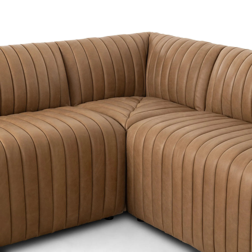 Featuring Augustine Palermo Drift Dining Banquette L Shape 100" by Four Hands at Amethyst Home. Welcome to your new favorite nook for morning coffee. An L-shaped dining banquette is upholstered in tan top-grain leather with a beautifully pronounced grain and dramatic channeling for a linear look. Perfectly sized for smaller spaces.Overall Dimensions: 100.00. Amethyst Home provides interior design, new home construction design consulting, vintage area rugs, and lighting in the Calabasas metro area.