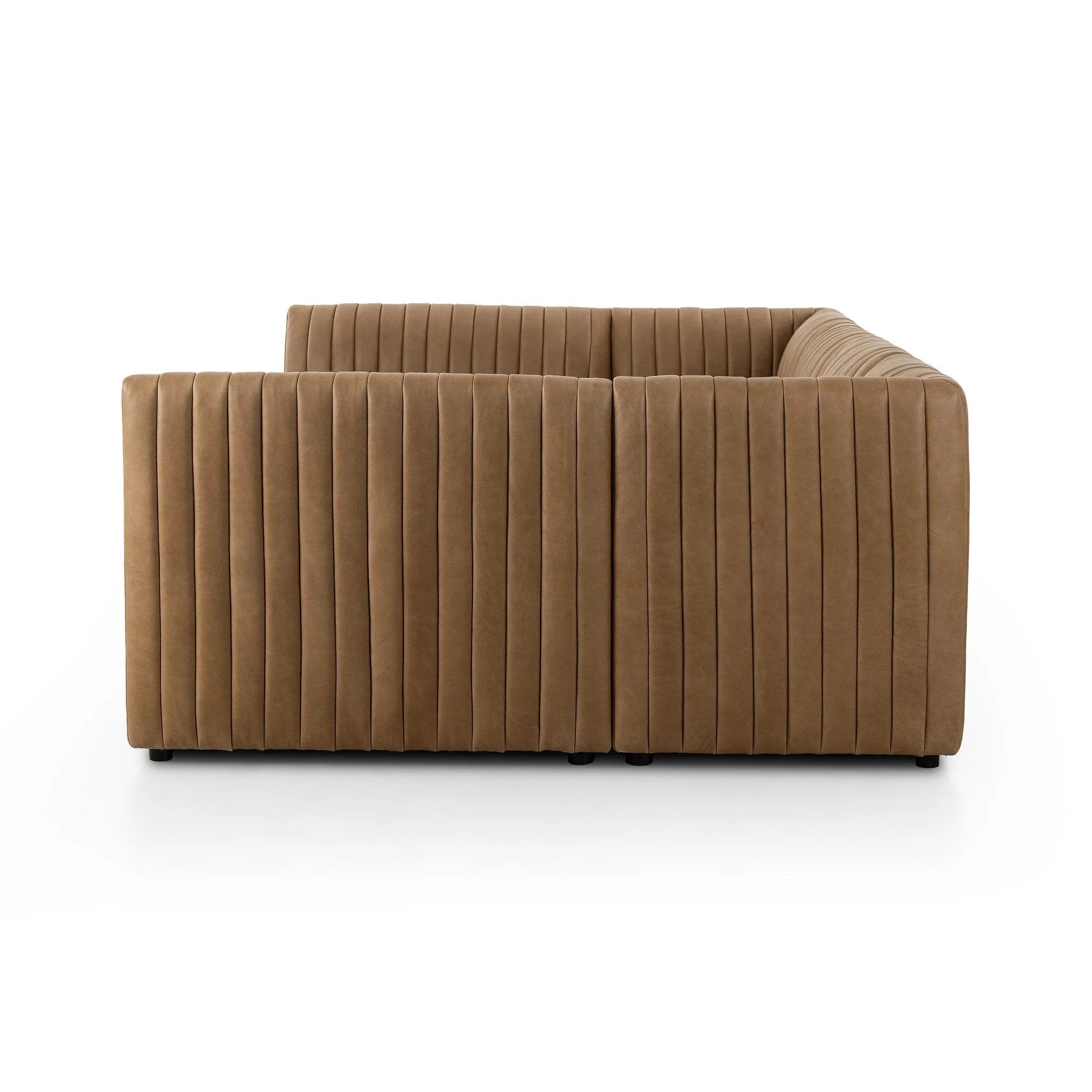 Featuring Augustine Palermo Drift Dining Banquette U Shape 106" by Four Hands at Amethyst Home. The beauty of this modular piece is that the vertical channeling makes for a cohesive feel despite being modular. Your new favorite place to enjoy morning coffee. A U-shaped dining banquette is upholstered in tan top-grain leather with a beautifully pronounced g. Amethyst Home provides interior design, new home construction design consulting, vintage area rugs, and lighting in the Washington metro area.