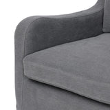 Heritage-inspired comfort. Sloping track arms are a study in playful forms, while the frame's fluid shape creates a simple, polished look. Tapered legs extend beyond a short skirt for a more relaxed style. Covered in 100% linen. A design collaboration by Amber Lewis and Four Hands. Amethyst Home provides interior design, new home construction design consulting, vintage area rugs, and lighting in the Boston metro area.