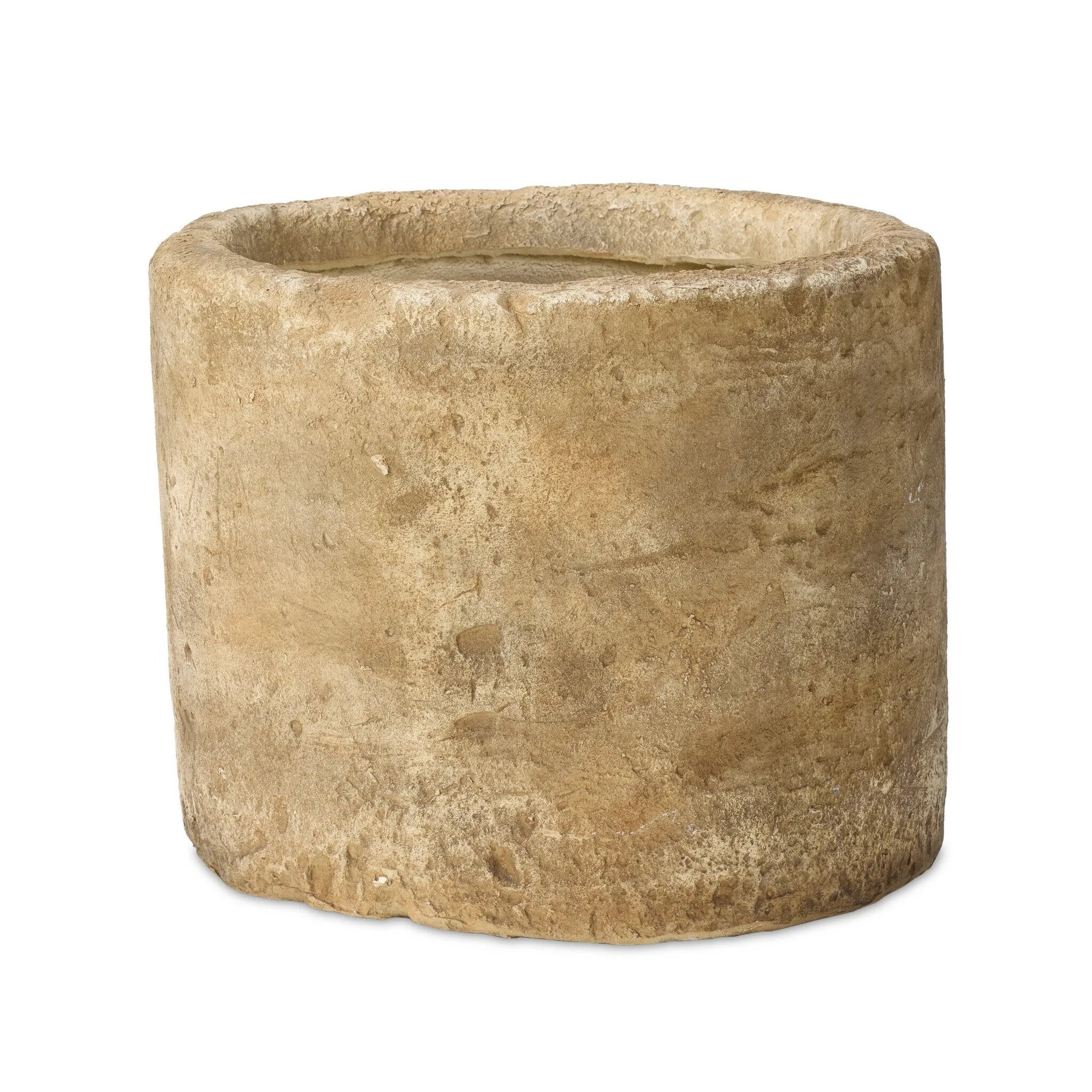 Tonal brown and tan hues define the rich geological texture of this drum planter's faux stone finish, reminiscent of artifacts and primitive tools.As enthusiasts of wabi sabi design at Amethyst, we love the optimistic inspired Aziel Planter - Textured Stone. This item pairs well with other brands such as Four Hands and is perfect for loft homes Amethyst Home provides interior design, new home construction design consulting, vintage area rugs, and lighting in the Newport Beach metro area.