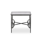 A slim frame of hammered gunmetal pairs with tempered glass, for a clean and timeless end table look. Stretchers attach to metal loops for an elevated design detail Amethyst Home provides interior design, new home construction design consulting, vintage area rugs, and lighting in the Charlotte metro area.