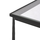 A slim, spare frame of hammered gunmetal pairs with tempered glass, for a clean and timeless end table look. Stretchers attach to metal loops for an elevated design detail Amethyst Home provides interior design, new home construction design consulting, vintage area rugs, and lighting in the Monterey metro area.