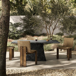Featuring Bala Aged Grey Outdoor Dining Table 72" by Four Hands at Amethyst Home. Aged grey aluminum and a tapered pedestal base bring sculptural presence to this rectangular table. Designed for versatility, its clean lines and subtle texture make it a striking addition to indoor or outdoor spaces. Cover or store indoors during inclement weather and when . Amethyst Home provides interior design, new home construction design consulting, vintage area rugs, and lighting in the Los Angeles metro area.